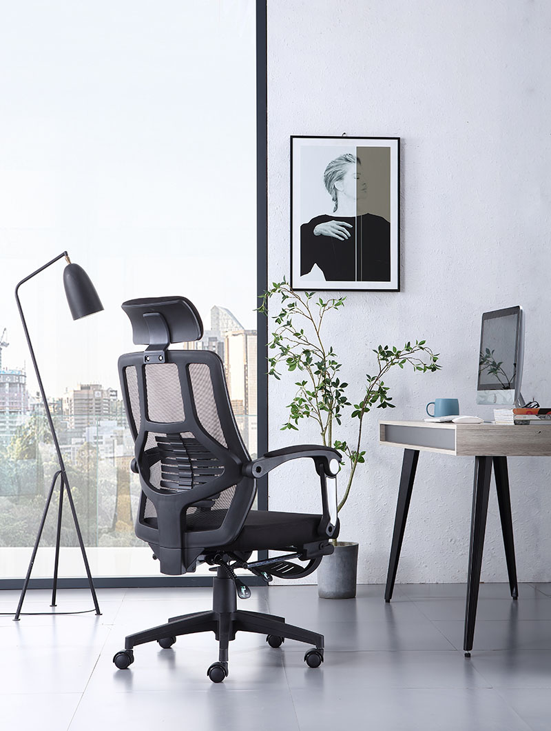 Mwenyekiti wa Ofisi ya Ergonomics High-Back Mesh na Footrest, Recliner Kompyuta Desk Chair-9