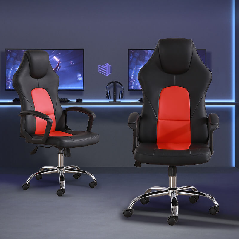 Bedste computerspilstol med høj ryg i rød med arme