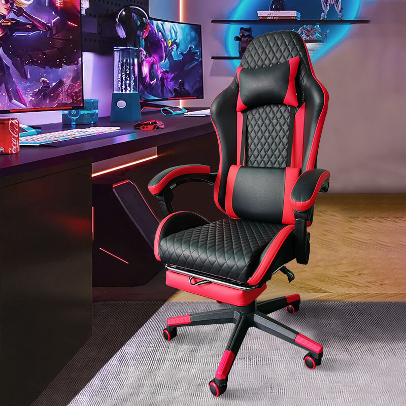 Günstiger Gaming-Stuhl mit Fußstütze