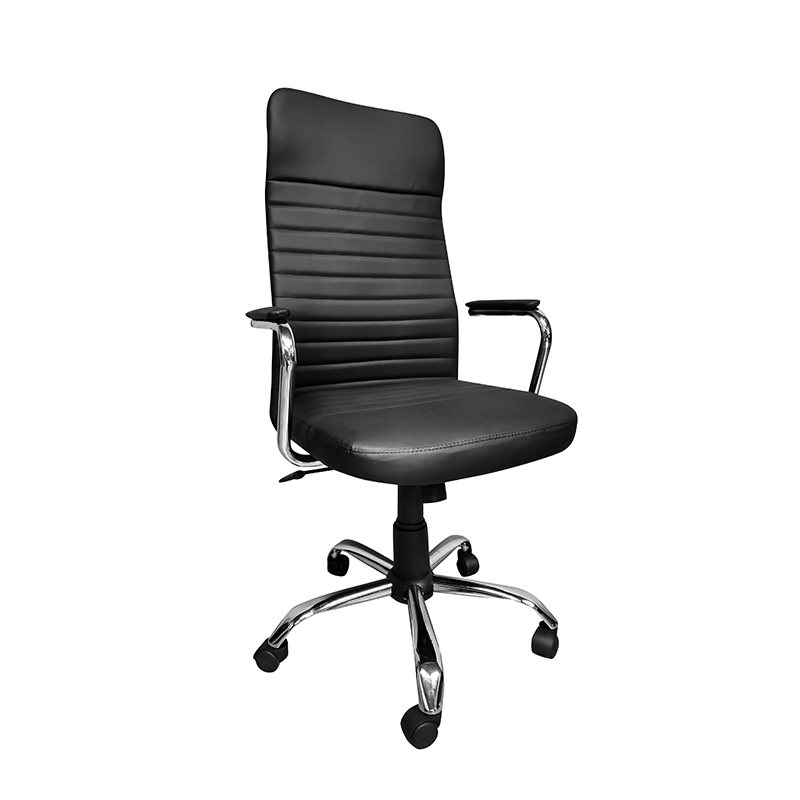 يۇقىرى ئارقا تەڭشىگىلى بولىدىغان Swivel Ergonomic ئىجرائىيە ئىشخانا ئورۇندۇقى Chrome Arms ، قارا -4