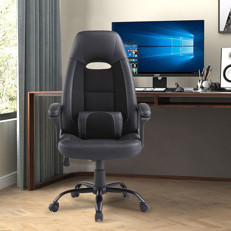 Сучасне шкіряне офісне крісло з високою спинкою та поперековим відділом